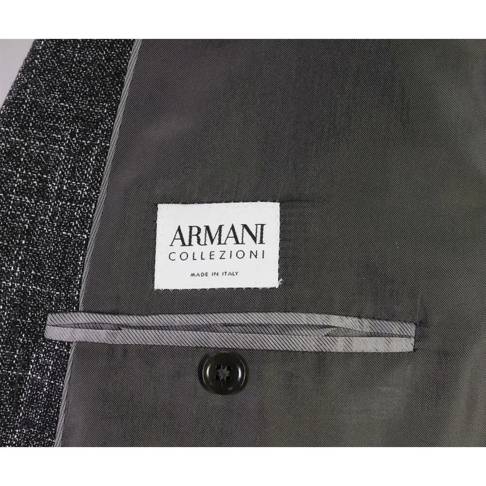 Armani Collezioni Black Silver Wool Bamboo 1-Btn Sportcoat Blazer 46L